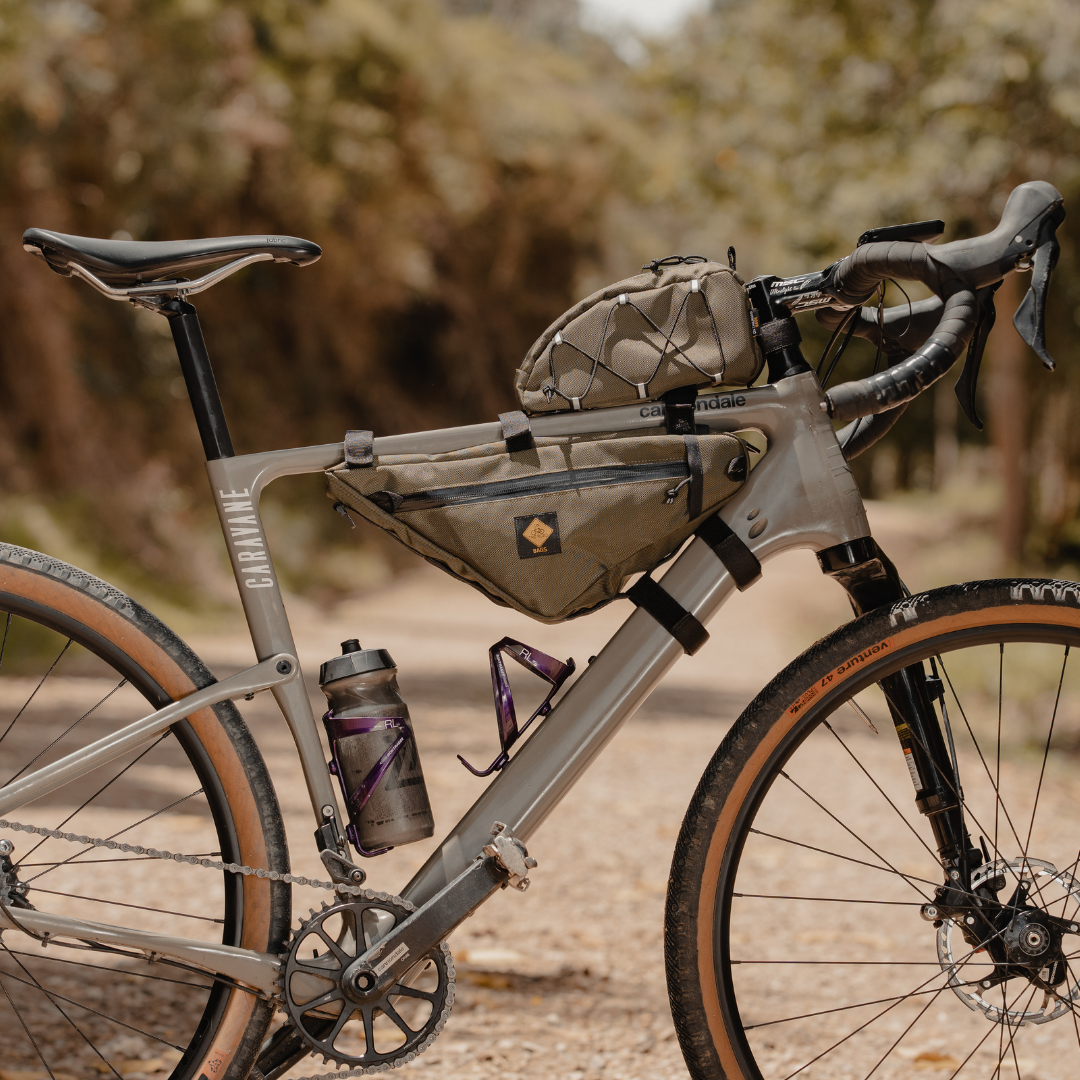 Wedgie on the road bags bikepacking bicycle bags gravel canada usa frame bag cycling outdoor green holder hands free dry Explorer carry Frame 3