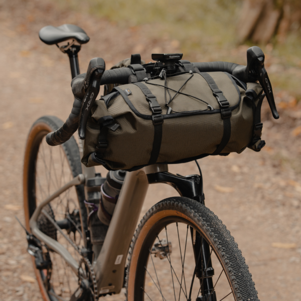 on the road bags bikepacking bicycle bags gravel canada usa frame bag cycling outdoor green camping cellphone holder hands free dry bag Explorer Harness carry 2